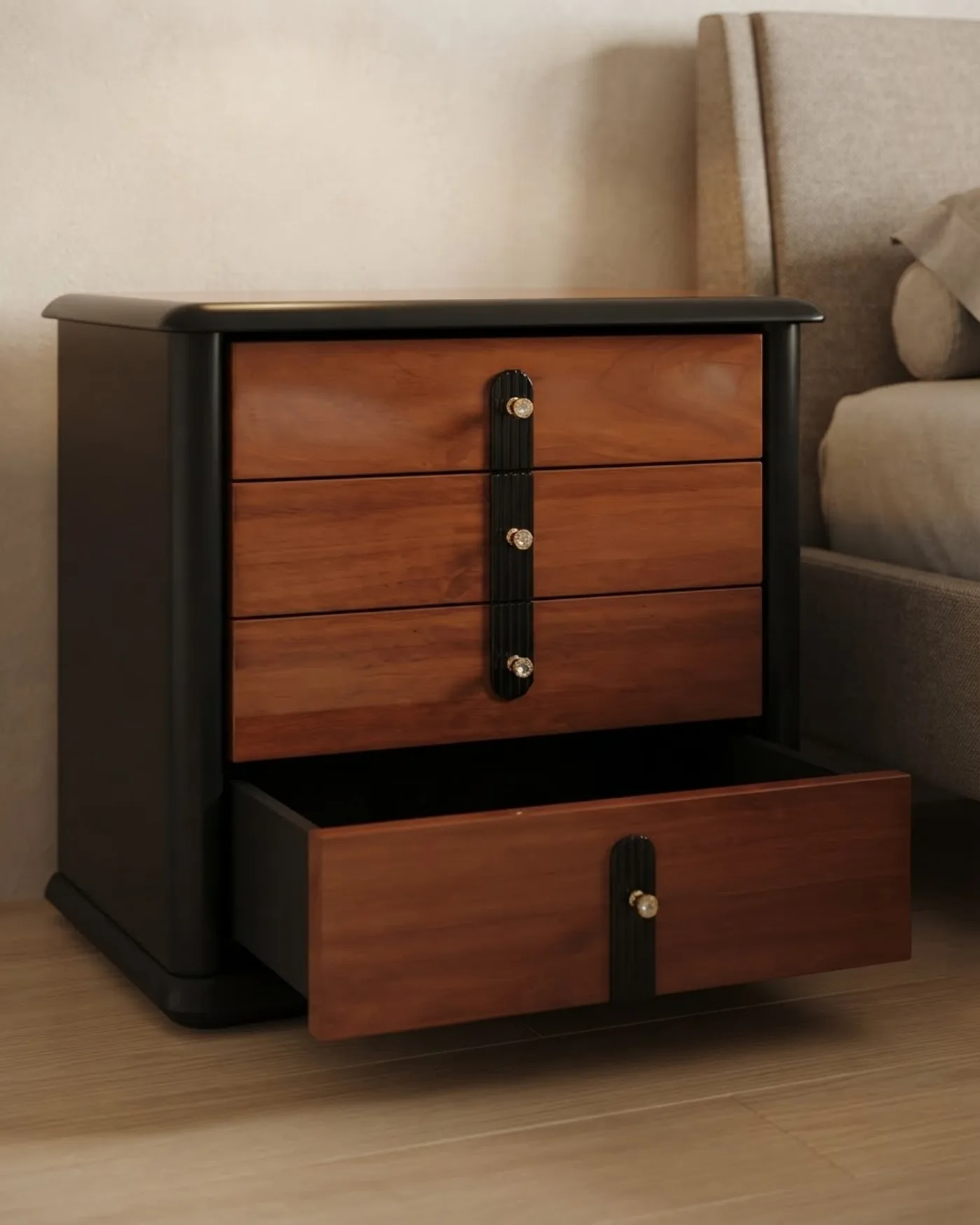 Mesitas de Noche Vintage en Madera y Negro - imagen 1