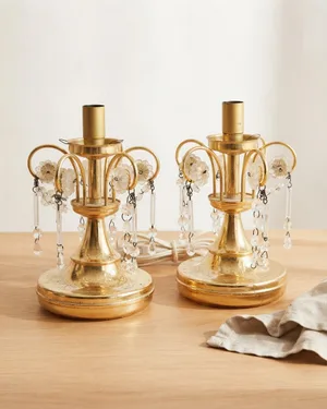 Pareja de Lámparas de Sobremesa Vintage con Cristal - miniatura 1