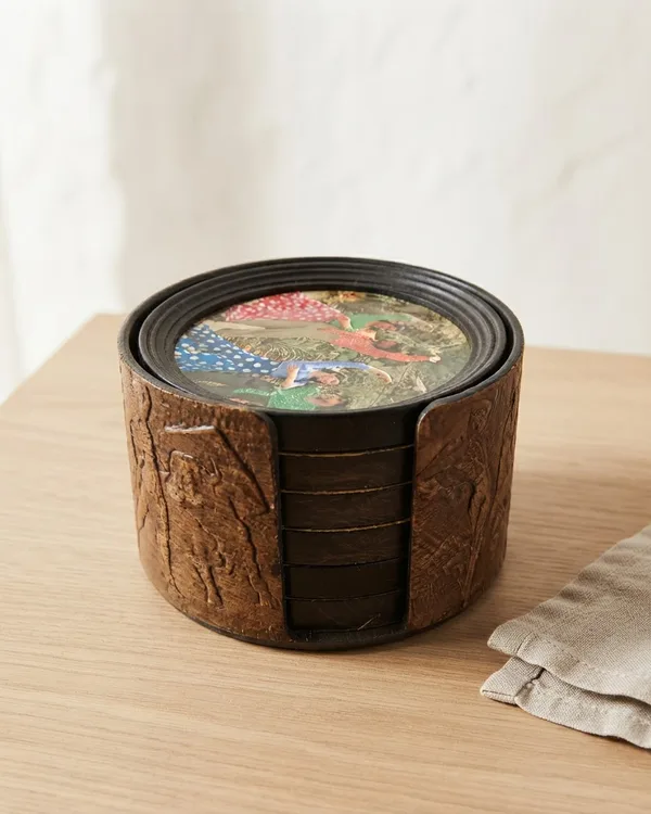 Posavasos de España con Soporte de Madera Tallada