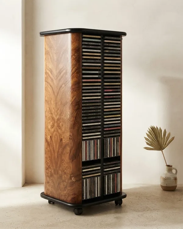 mueble giratorio de madera para cds