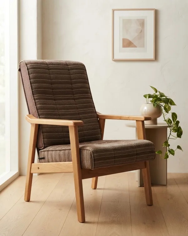 Butaca de madera y tela estilo escandinavo