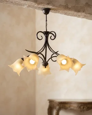 Lámpara de Techo Rústica con Pantalla de Cristal en Forma de Flor - miniatura 1