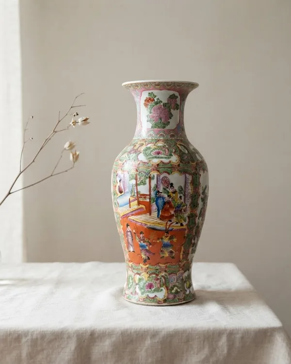 Jarrón oriental moderno de cerámica pintada a mano