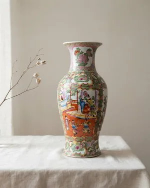 Jarrón oriental moderno de cerámica pintada a mano - miniatura 1