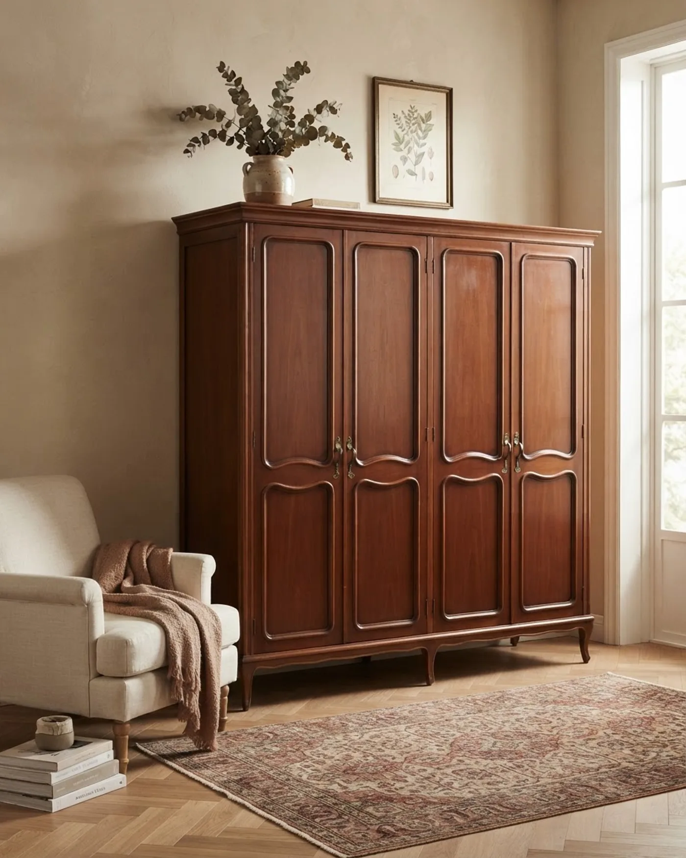Armario de Madera de Cuatro Puertas con Estilo Clásico - imagen 1