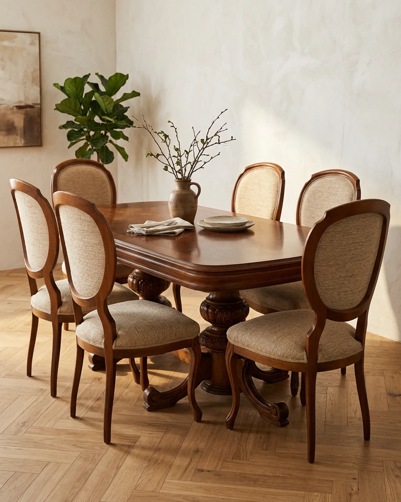 Conjunto de Mesa de Comedor Extensible y 6 Sillas Estilo Clásico - imagen 1