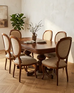 Conjunto de Mesa de Comedor Extensible y 6 Sillas Estilo Clásico - miniatura 1