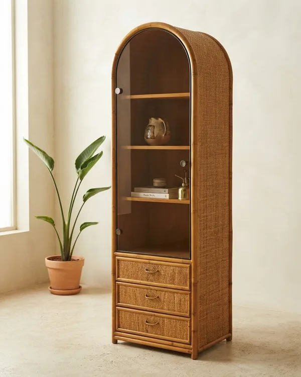 VITRINA VINTAGE DE BAMBU SALOE DE BAMBU DE CRISTAL