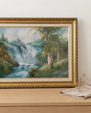 Óleo Paisaje de Cascada Firmado por Eugene Kingman - miniatura 1