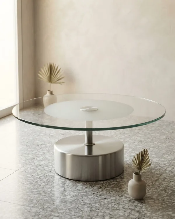 Mesa de Centro Circular de Cristal y Metal
