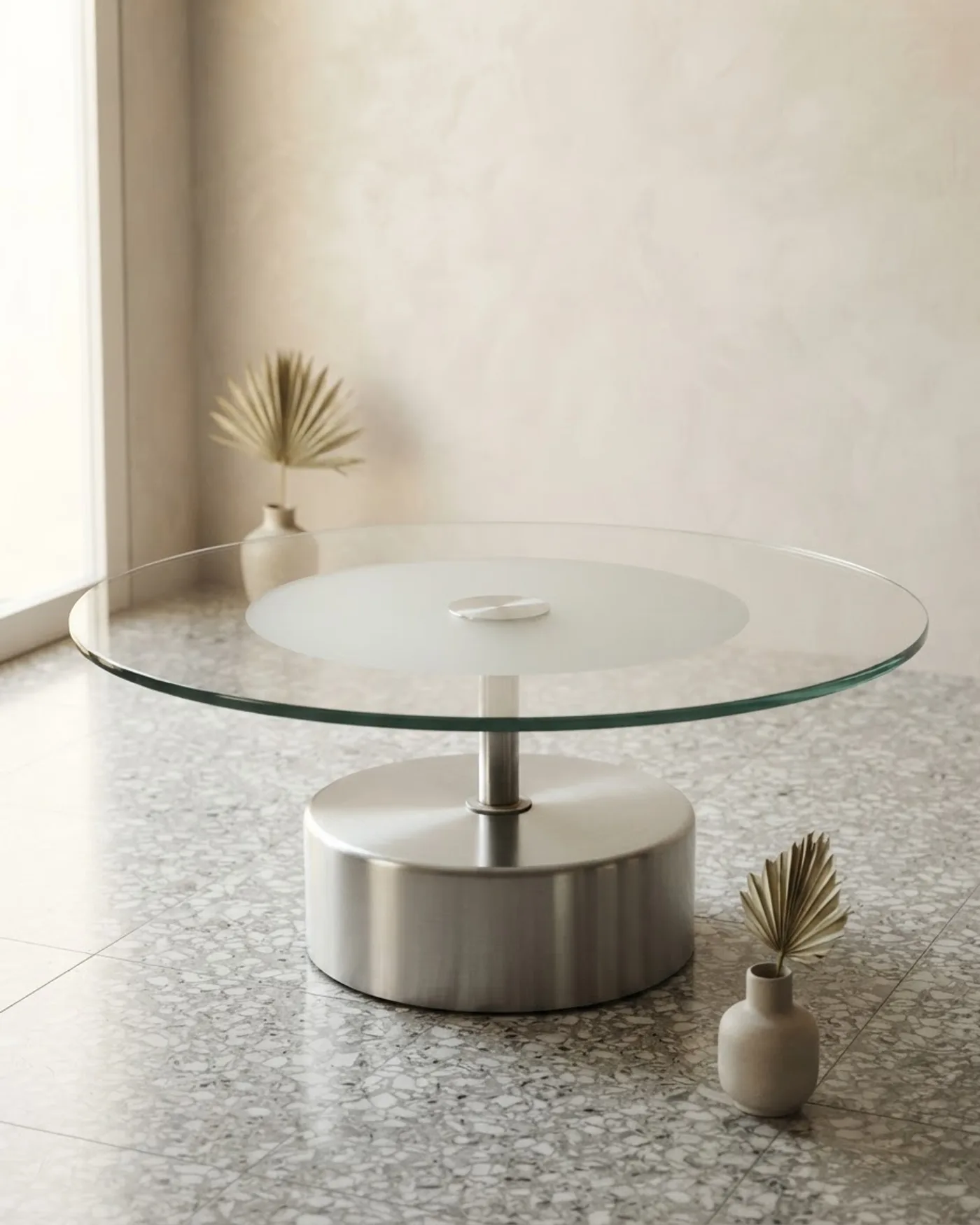 Mesa de Centro Circular de Cristal y Metal - imagen 1