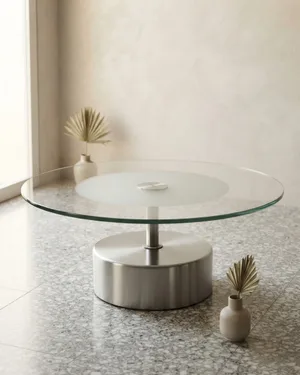 Mesa de Centro Circular de Cristal y Metal - miniatura 1