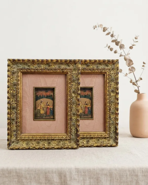Pareja de Cuadros con Pintura India Enmarcados