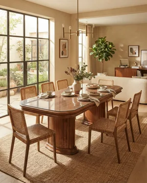 Mesa de Comedor Extensible de Madera con Cristal - miniatura 1
