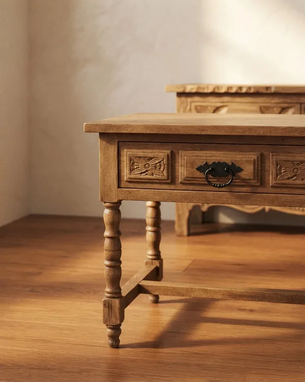 Mesa Auxiliar Estilo Rústico con Cajón