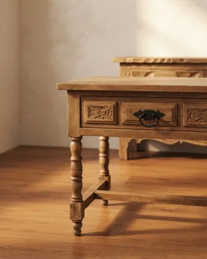 Mesa Auxiliar Estilo Rústico con Cajón - miniatura 1