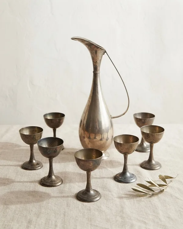 Juego de Licorera y Copas Vintage en Metal Plateado