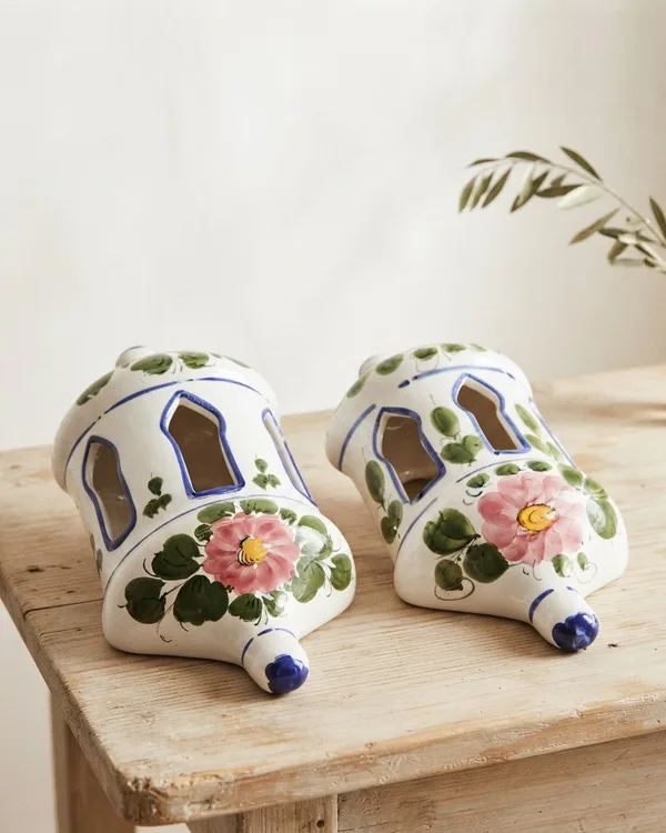 Pareja de apliques de pared de cerámica pintados a mano