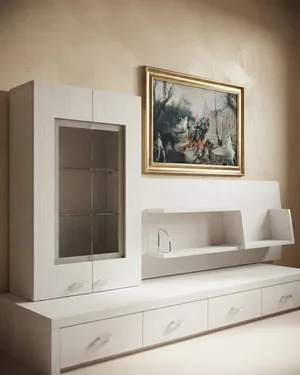 Mueble de Salón Moderno con Vitrina y Estantería en Tono Claro - miniatura 1