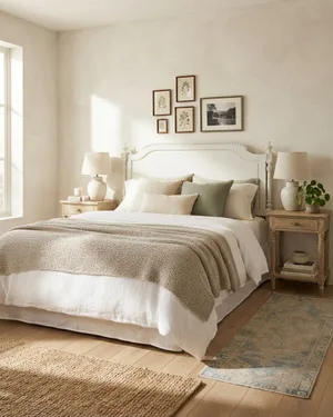 Cabecero de Cama Vintage en Madera Pintada de Blanco - miniatura 1