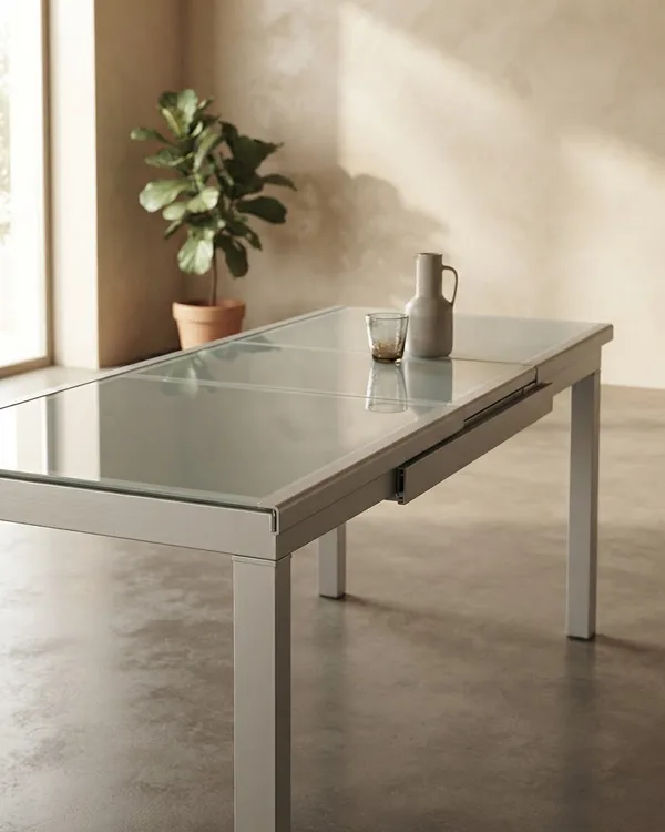 Mesa Comedor Extensible Cristal y Metal