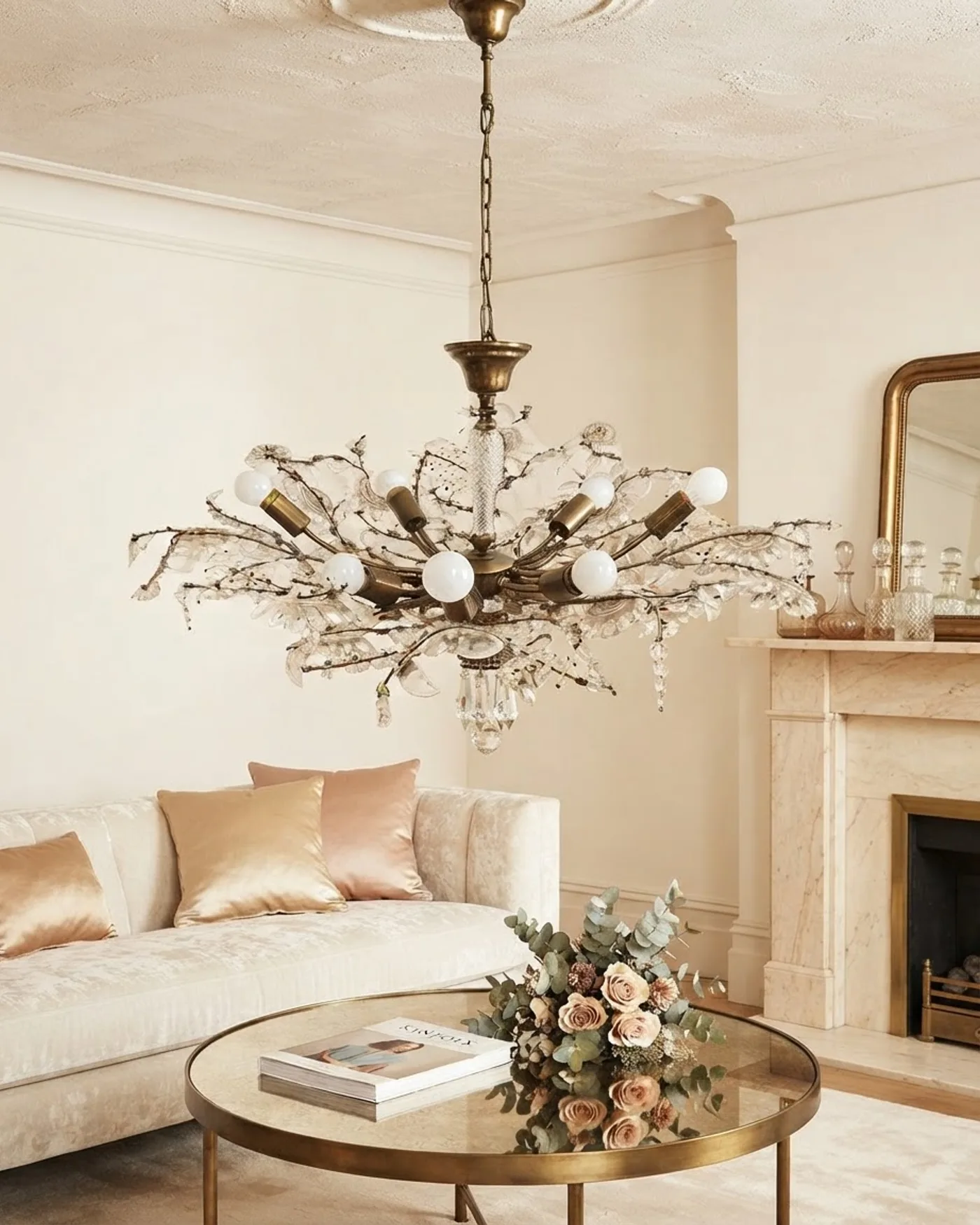 Lámpara de Techo Vintage con Cristal Tallado y Flores - imagen 1