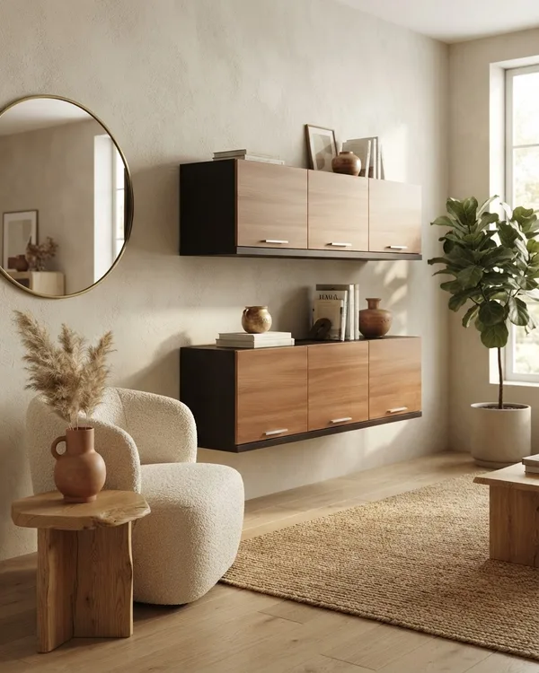 Pareja de Muebles Flotantes de Madera con Acabado Moderno