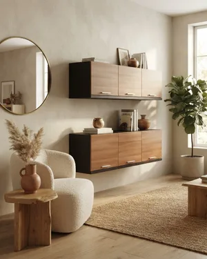 Pareja de Muebles Flotantes de Madera con Acabado Moderno - miniatura 1