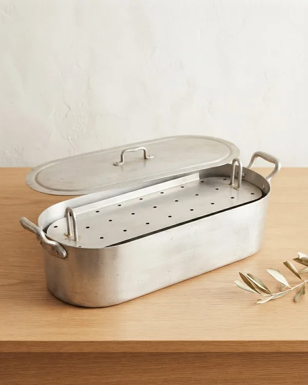 Hervidor para Pescado Vintage en Aluminio con Tapa y Rejilla