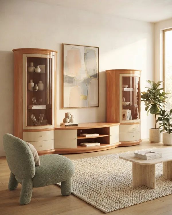 Mueble de Salón Moderno de Diseño Curvo con Vitrinas