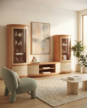 Mueble de Salón Moderno de Diseño Curvo con Vitrinas - miniatura 1