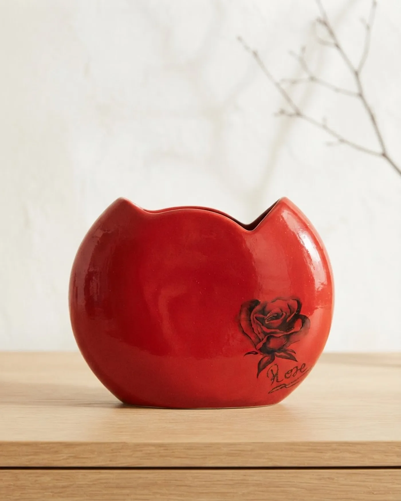 Florero Circular Rojo con Rosa - imagen 1