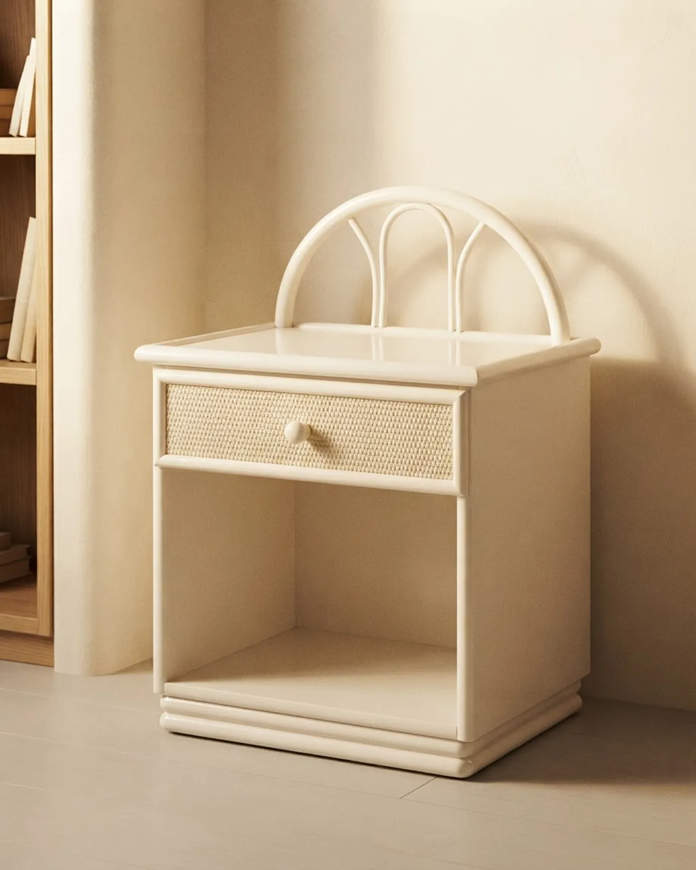Mesita de Noche Vintage en Blanco con Asa y Cajón - imagen 1
