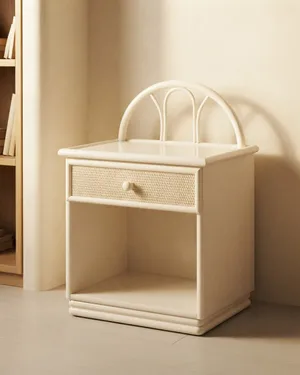 Mesita de Noche Vintage en Blanco con Asa y Cajón - miniatura 1