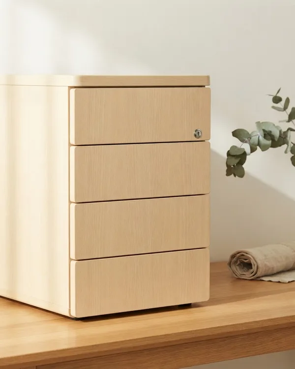 Cajonera de oficina de madera con cerradura