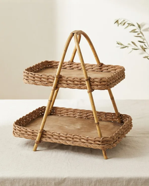 Cesta de Mimbre de Dos Alturas con Asas