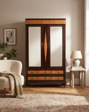 Armario Vitrina de Madera Maciza con Espejos y Detalles en Madera Clara - miniatura 1