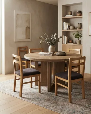 Juego de 5 Sillas de Comedor con Estructura de Madera y Tapizado Oscuro - miniatura 1