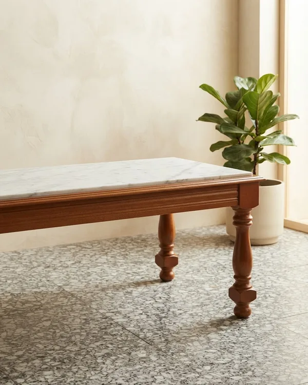 Mesa de centro de madera y mármol