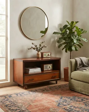 Mueble para Tv de Madera Vintage con Cajón y Ruedas - miniatura 1