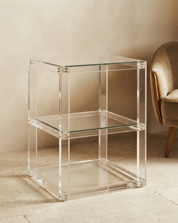 MESA auxiliar de cristal y acrilico