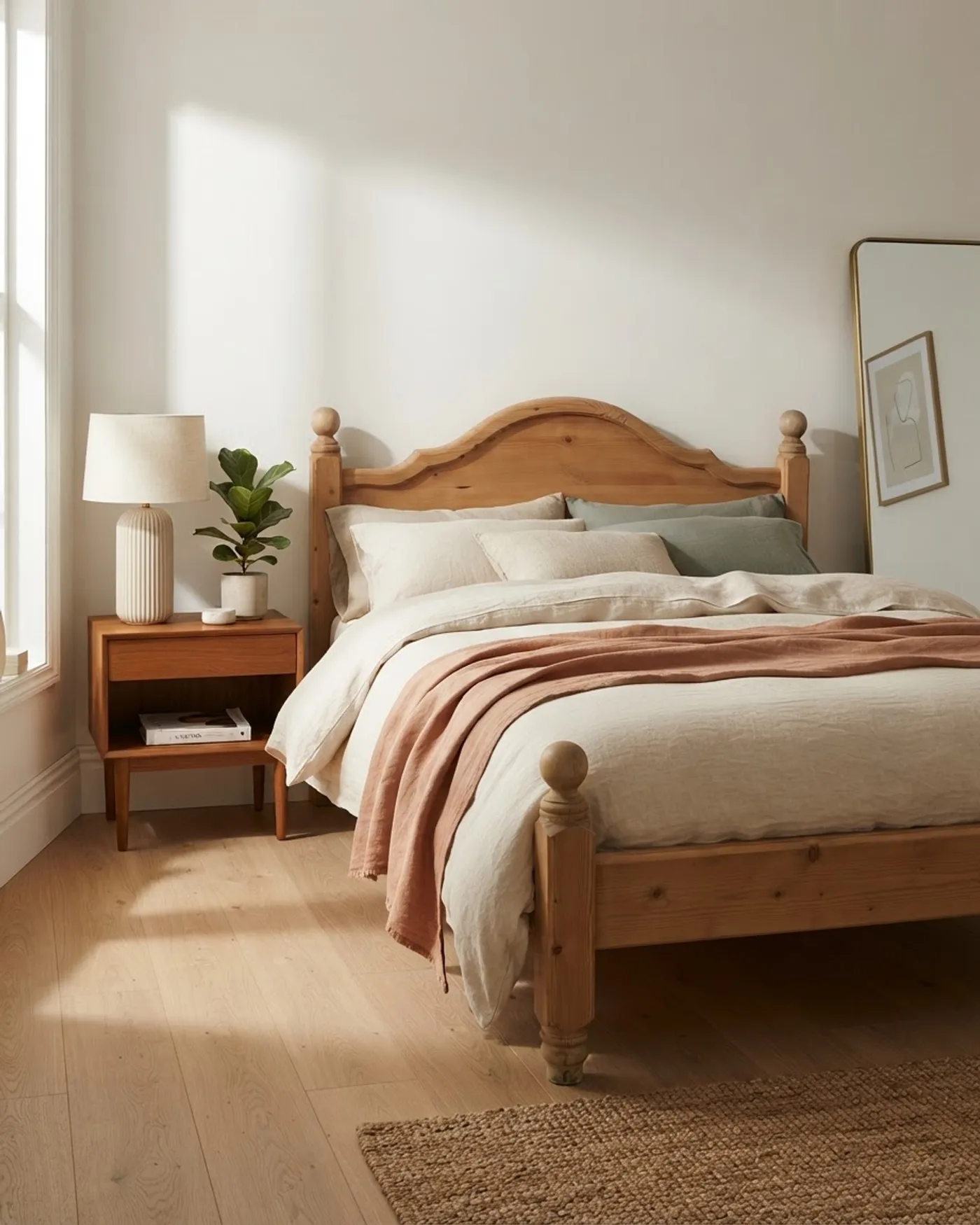 Cama de Madera Maciza de Pino con Cabecero Curvado - imagen 1