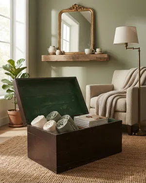Baúl de Madera Rústica con Interior Verde - miniatura 1