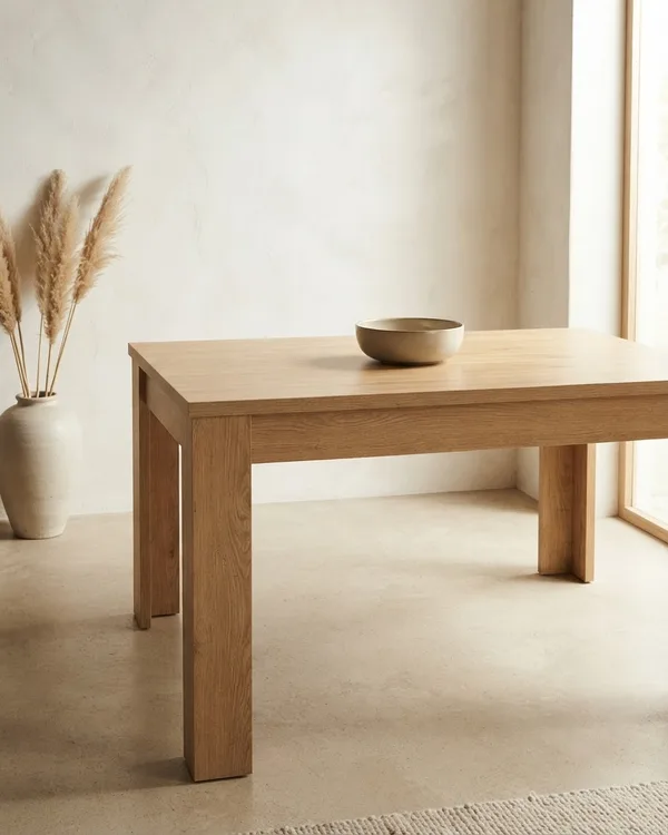Mesa de comedor rectangular en acabado roble claro