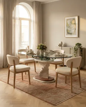 Mesa de Comedor Contemporánea en Mármol y Cristal - miniatura 1