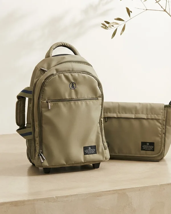 Mochila con Ruedas y Bolsa de Mano Fun&basics Verde Oliva