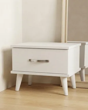 Mesita de Noche Blanca con Cajón y Patas Cónicas - miniatura 1