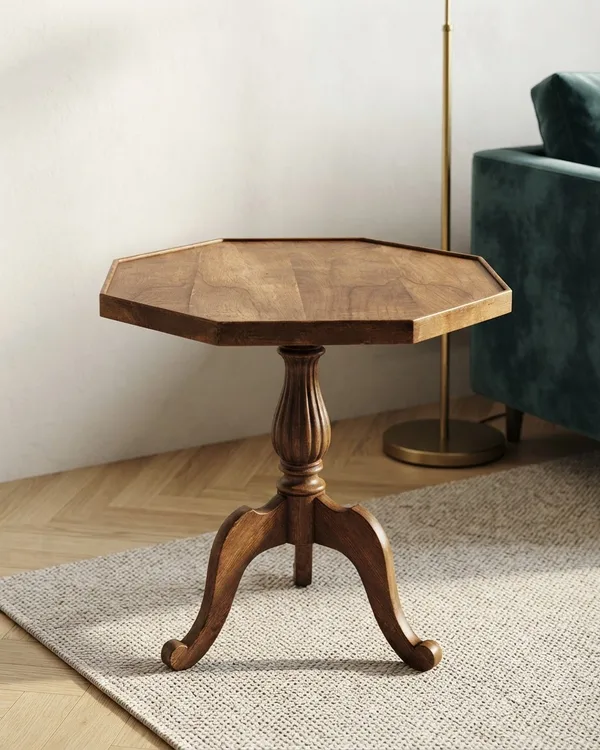 Mesa auxiliar octagonal de madera maciza