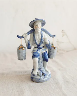 Figura de Cerámica de Pescador Chino con Cesta - miniatura 1