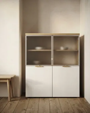 Aparador Blanco de Madera con Puertas de Cristal Esmerilado - miniatura 1